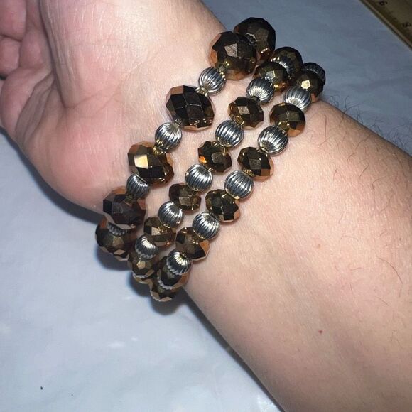 Set of Three Stretch Faceted Bronze Beaded Bracelets - Picture 5 of 9